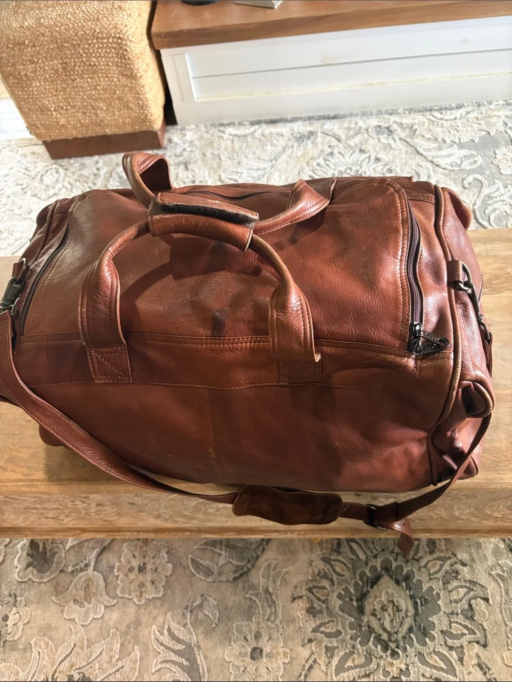Leather Weekender Duffel Bag - Brown